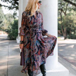 BANANA REPUBLIC X OLIVA PALERMO | Black Silk Paisley Maxi Dress | XL NWOT